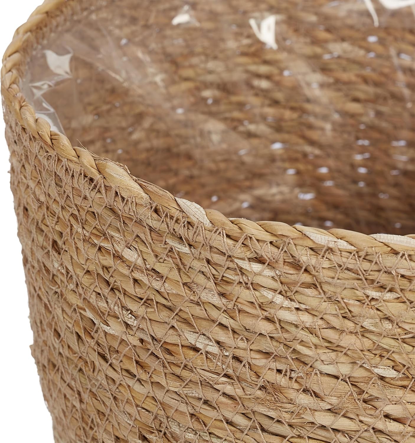 Relaxdays Seagrass květináče Sada 3 kulatých květináčů a květináčů s fólií 3 velikosti květináče Natural