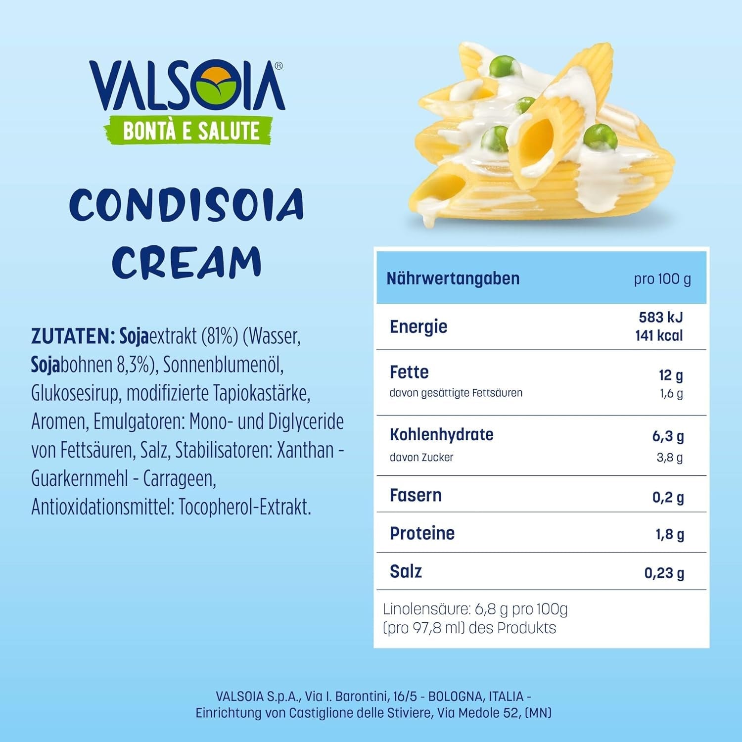 Condisoia krém, ideální smetana na vaření pro lidi s intolerancí laktózy, vegany a vegetariány, univerzální v kuchyni, 6 x 200 g
