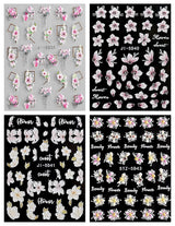 JMEOWIO 3D Nálepka na nehty Frühling Blume Nálepka na nehty Selbstklebend Nagelaufkleber 5D Stereoskopisch Buntes Letní Blumen Dekorace Nageldesign Zubehör 4 Blatt