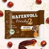 Hafervoll Porridge2go Arašídové máslo a ořechy, 13 tyčinek x 55 g – veganské, organické, bezlepkové, bez přidaného cukru přesnídávka, s ovesem, datlemi a quinoa cukrovinkami