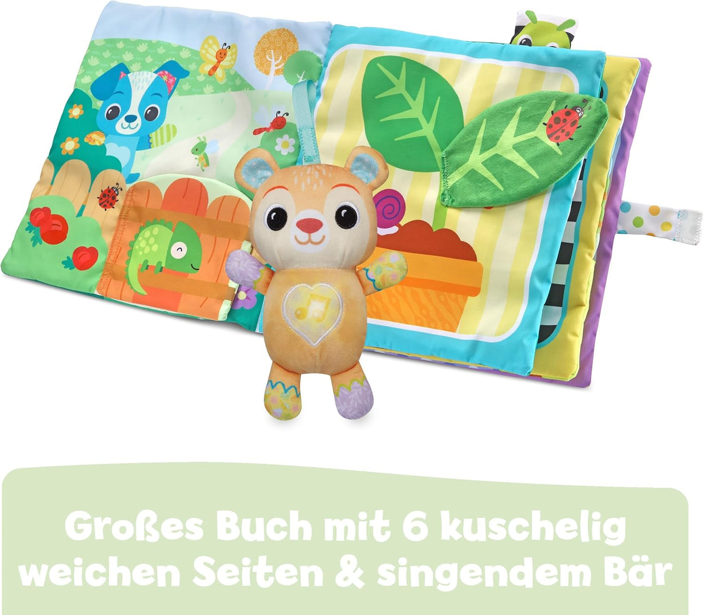 VTech Baby Moje velká plyšová kniha - Kniha/kniha Touch and feel s hudbou a zvuky - Látková kniha s pohyblivými prvky - Hračka pro motorické a smyslové dovednosti - Pro miminka a děti ve věku 3-24 měsíců Bebe Naty Shop Toys