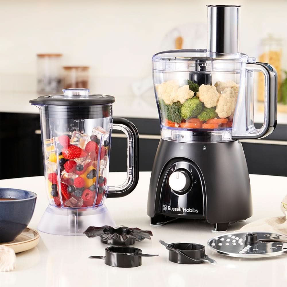 Kuchyňský robot Russell Hobbs [Blender/sekáček na zeleninu/stolní mixér/sekáček/mixér] Kuchyňský robot (hnětení, mixování a krájení), Matte Charcoal Kitchen Naty Shop