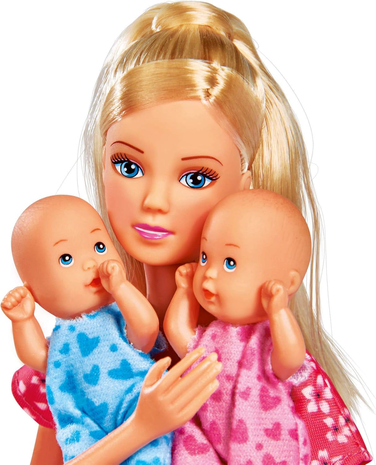 Simba 105730211 - Steffi Love Nanny, se dvěma miminky, nosičem a autosedačkou, doplňky, převlékací panenka, 29 cm, pro děti od 3 let
