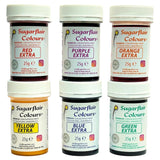 Sugarflair Max Koncentrovaná sada potravinářských barviv/6, potravinářská barvicí pasta Max Concentrate, EXTRA modrá, červená, oranžová, žlutá, zelená, fialová - 6x25g