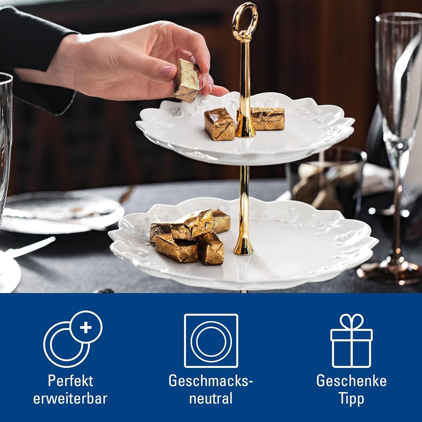 Police Villeroy & Boch Toys Delight Royal Classic, dekorativní patrový stojan na sušenky, pečivo a malé dorty, prémiový porcelán, bílá
