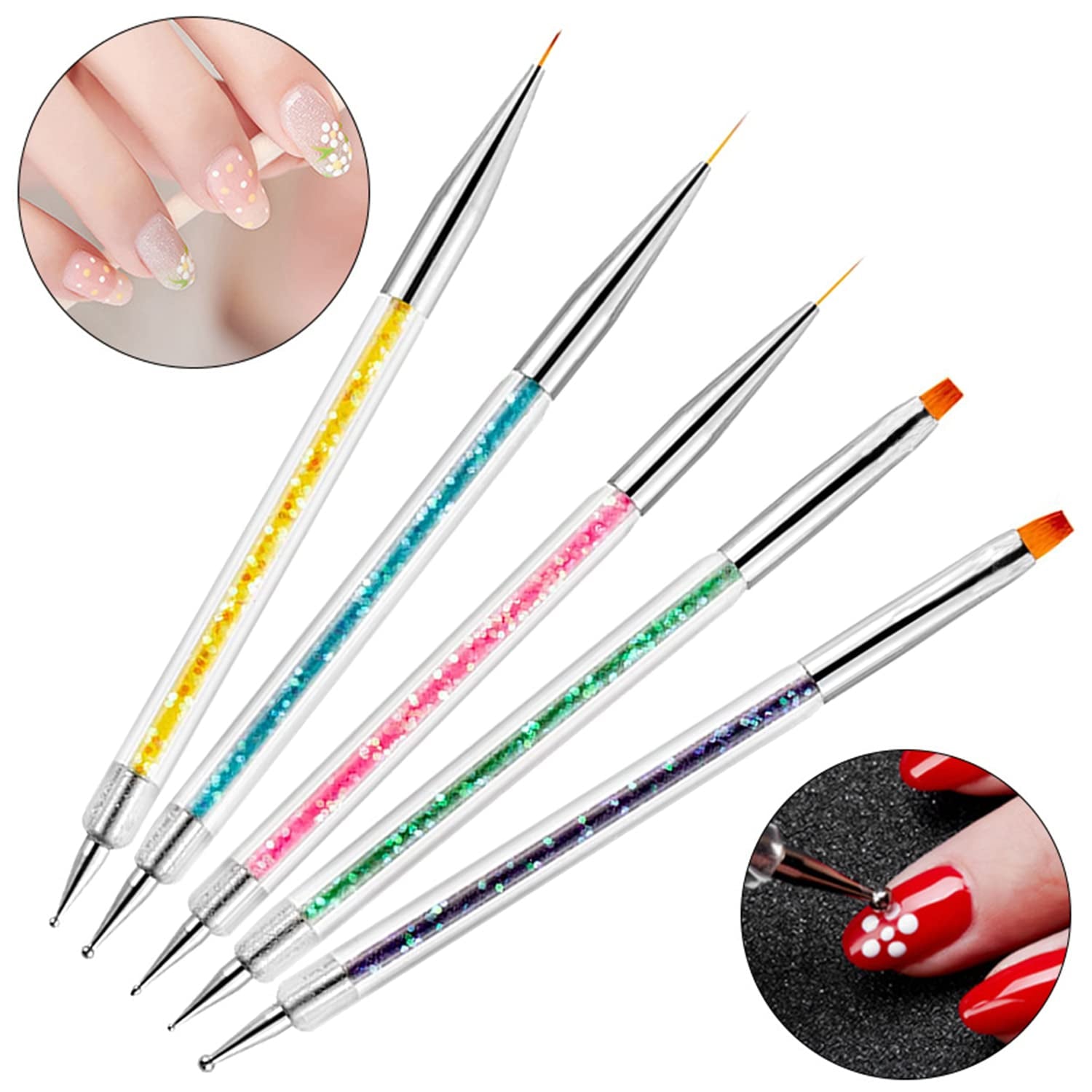 Nagel Pinsel 5 Stück Nagel Art Fineline Pinsel, Nagel Pinsel Set Pinsel Für Nagellack Nail Brush Nagellack Pinsel Art Pen Für DIY Nail Art Design. (Paint-1)