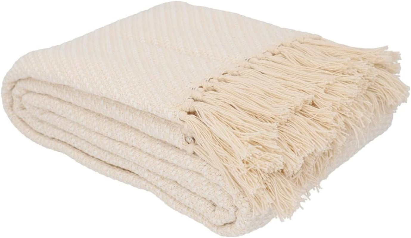 HOMLA Morris Plaid Bavlněná přikrývka s třásněmi - Měkká a pohodlná přikrývka Bavlněná přikrývka - jemná látka 130 X 170 Cm Ecru Postele a přikrývky Besuche den HOMLA-Store