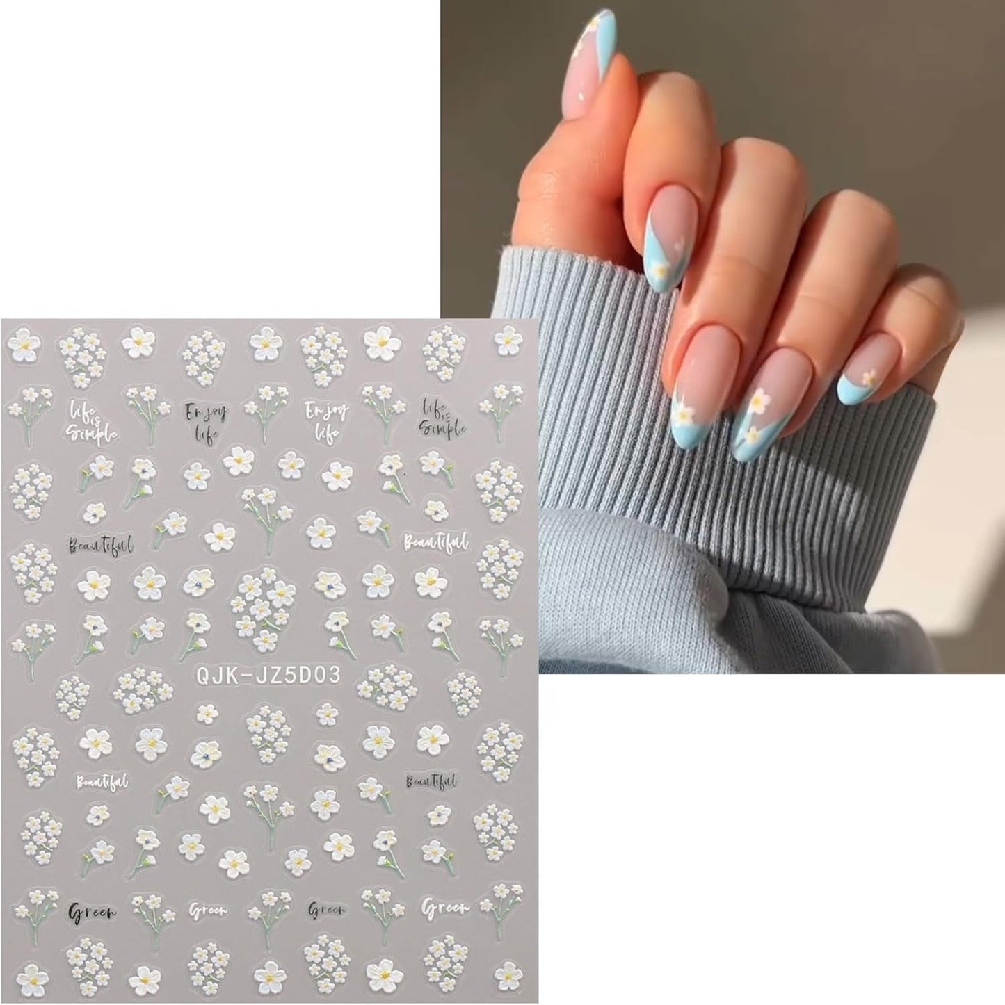 JMEOWIO 3D Nálepka na nehty Blumen Nálepka na nehty Selbstklebend Nagelaufkleber 5D Stereoskopické Letní Frühling Blumen Dekoration Nageldesign Zubehör 4 Blatt