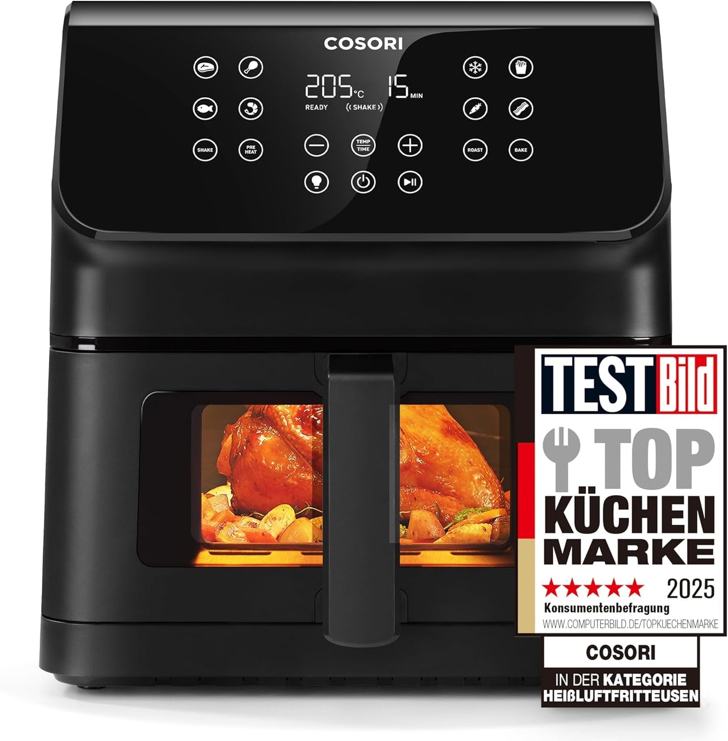 Horkovzdušná fritéza COSORI, vzduchová fritéza 12 v 1 XXL 6,2 l, horkovzdušná fritéza s okénkem a připomínkou míchání, 80 receptů Domácí spotřebiče Naty Shop Black 6,2 l Clear Blaze