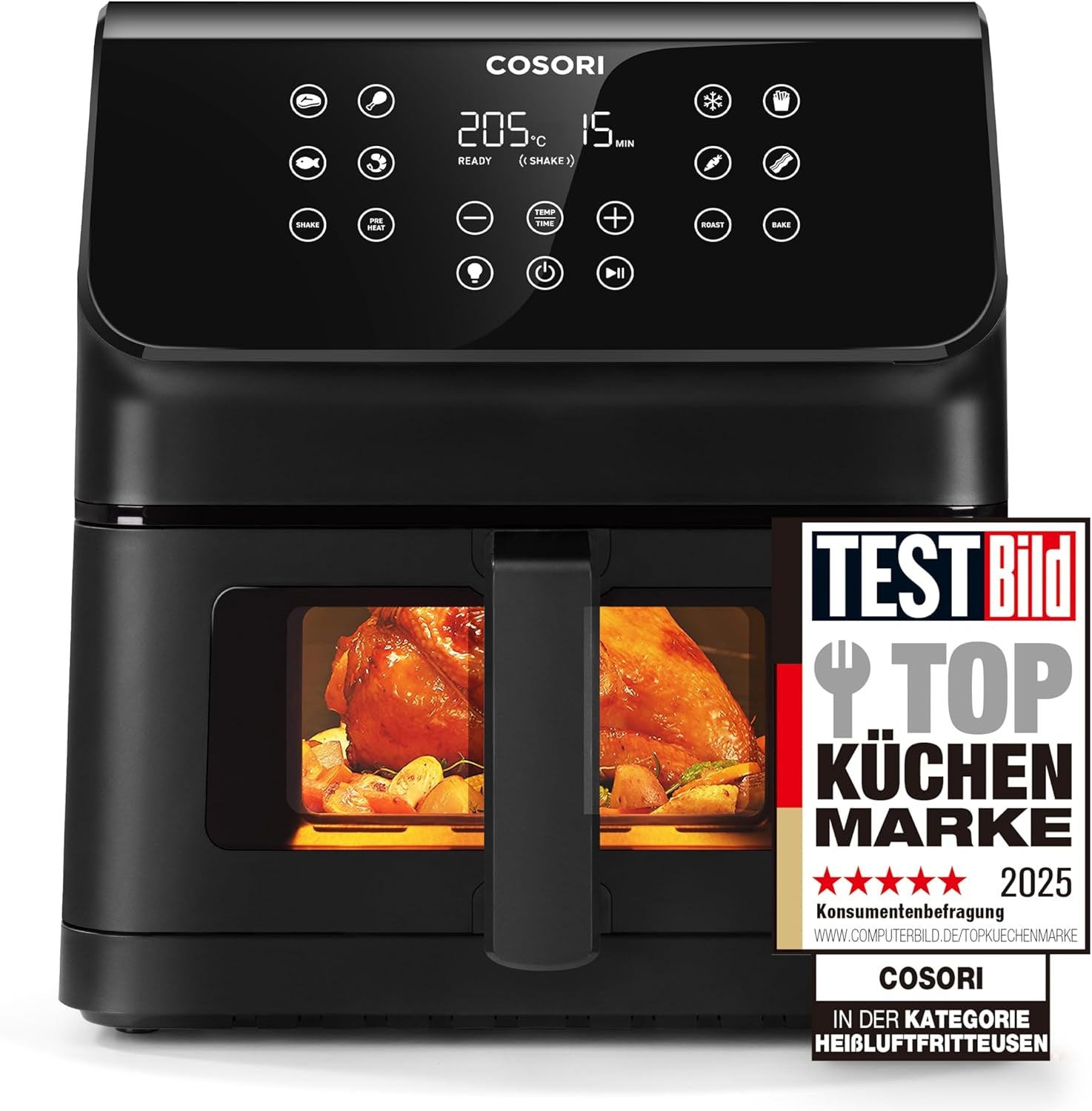 Horkovzdušná fritéza COSORI, vzduchová fritéza 12 v 1 XXL 6,2 l, horkovzdušná fritéza s okénkem a připomínkou míchání, 80 receptů Domácí spotřebiče Naty Shop Black 6,2 l Clear Blaze