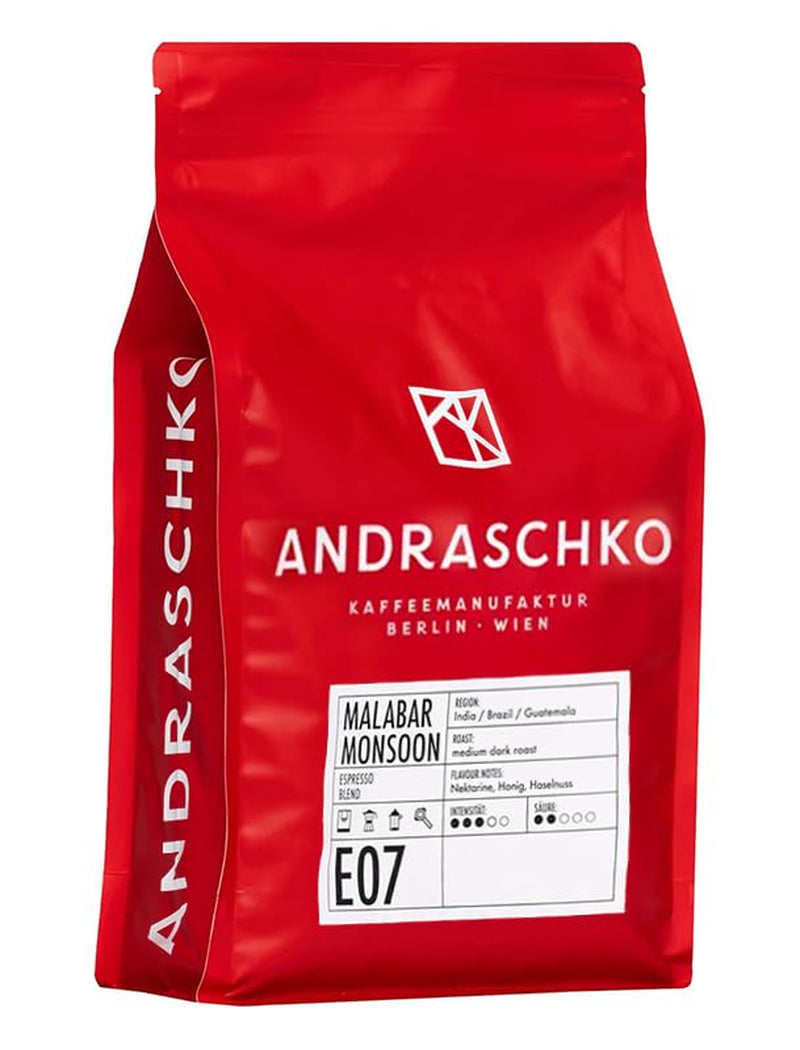 Malabar Monsoon Espresso Blend - 100% Arabica aus Indien, Brasilien & Guatemala - säurearm & ausgefungen mit Nektarine, Honig & Haselnuss - ganze Bohnen, středně tmavá pečeně - 1 kg