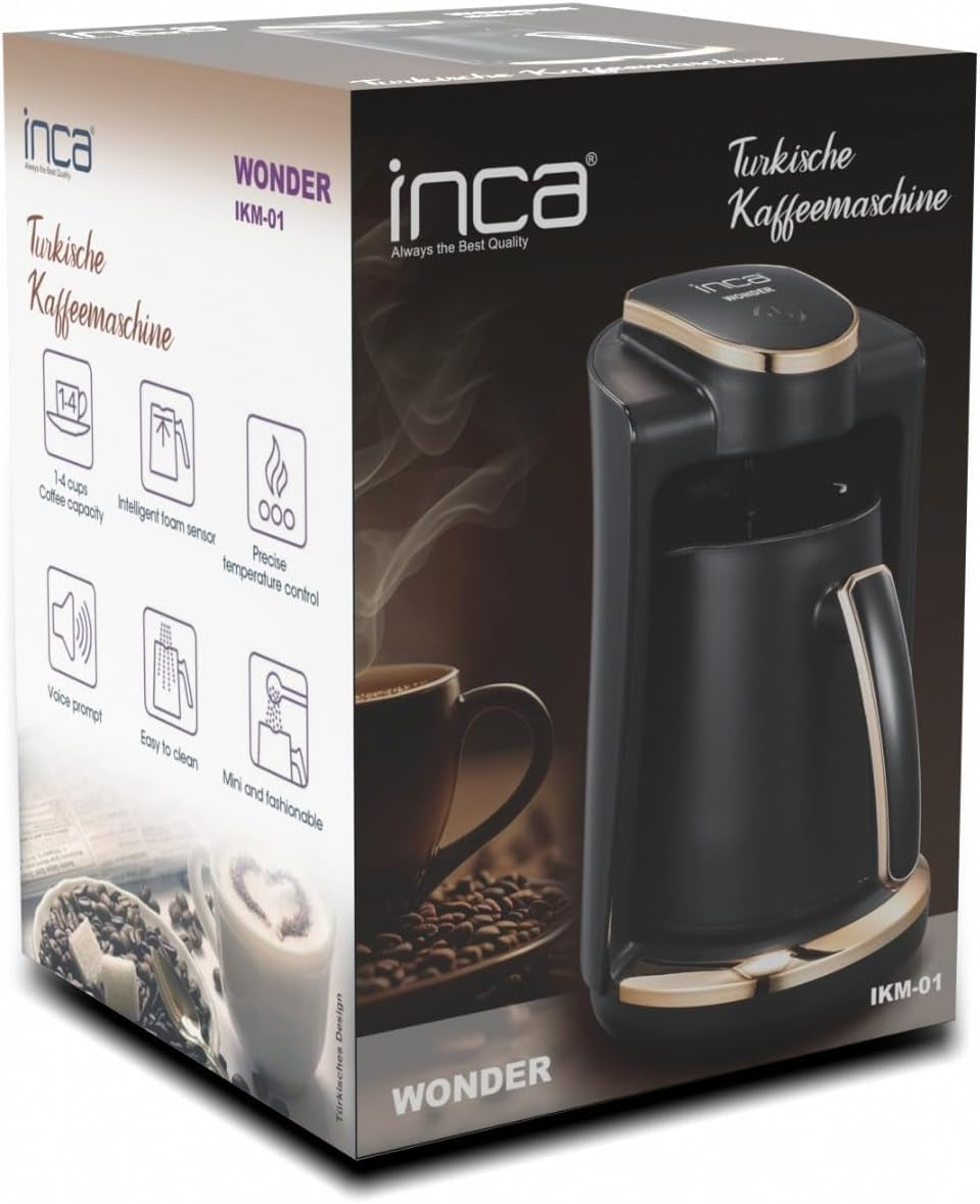 Turecká kavárna Inca | Türk Kahve Machines | 250 ml (1-4 šálky) | 400W | IKM-01 | Ochrana proti rozlití a varu bez vody | Topná deska z nerezové oceli | Automatické vypnutí | Pro perfektní tureckou kávu