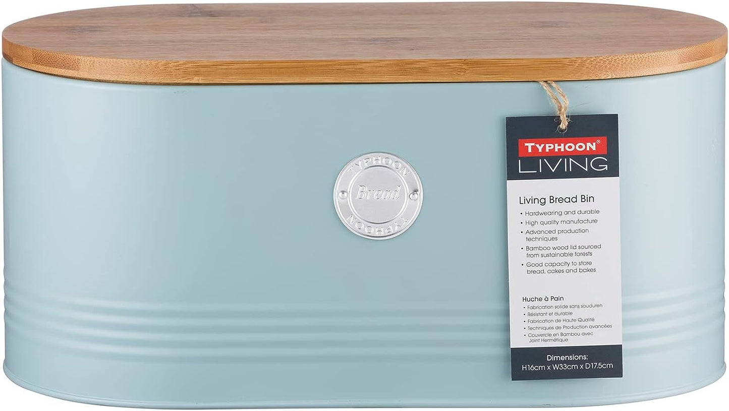 , "Živý" krémový nerezový chlebový košíček s bambusovým víkem, smetanový Úložné boxy na potraviny Naty Shop Light Blue Bread