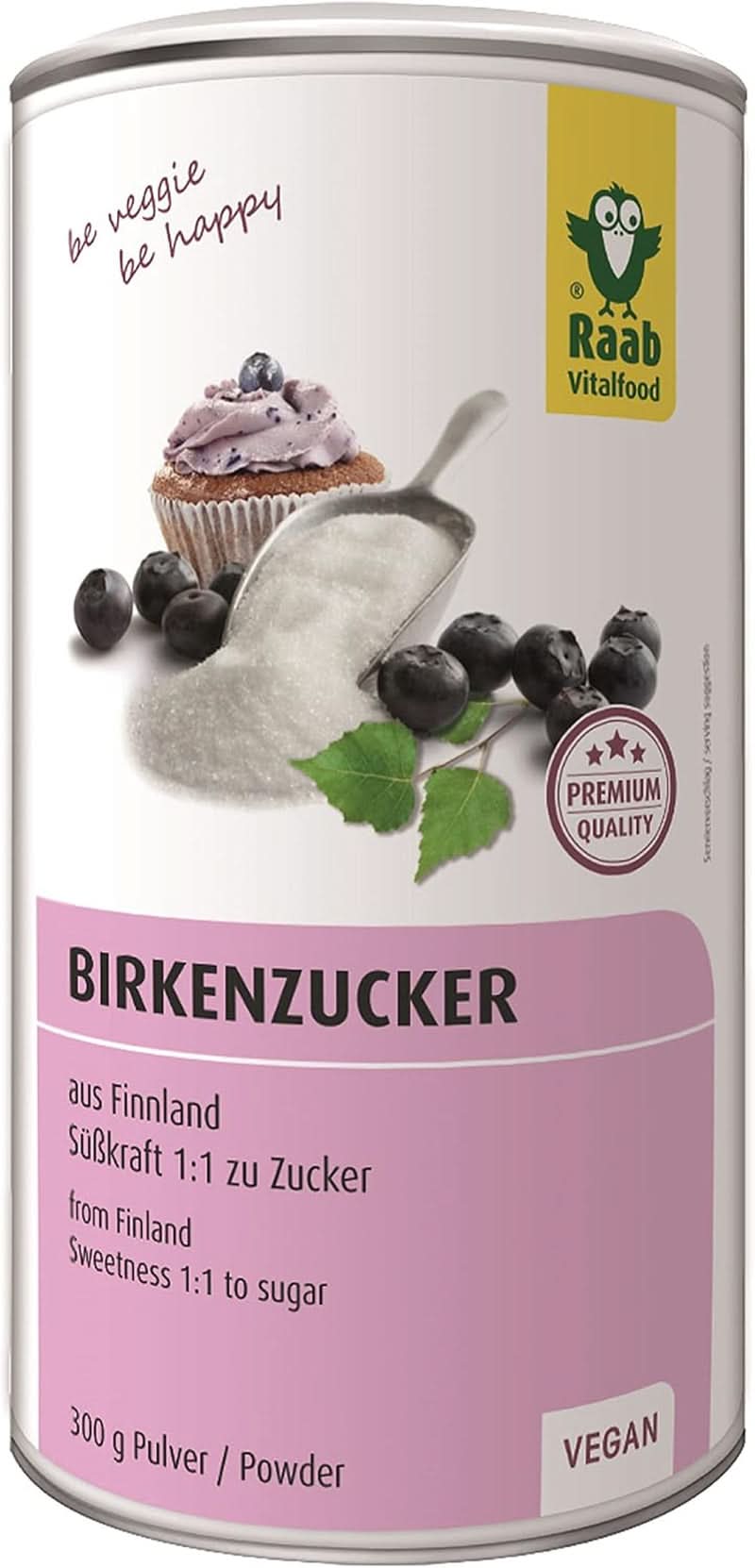 Raab Vitalfood Premium, březový cukr se sladidlem xylitol, Vegan, 1:1 alternativa k cukru, 300 gramů Sladidla Naty Shop