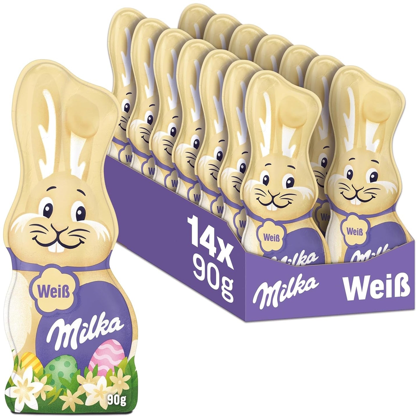 Milka Smiling Bunny White - velikonoční čokoláda z bílé čokolády ve tvaru zajíčka - 14 x 90g