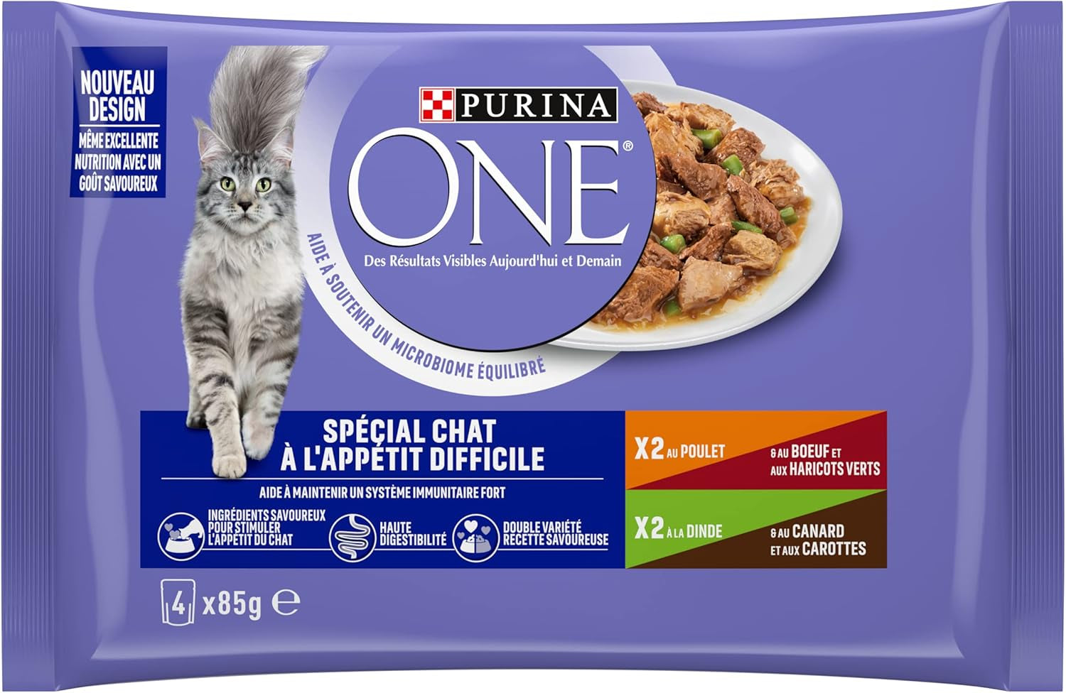 Purina One - Spezialfutter v omáčce Rind/Huhn/Ente und Turkeyhn für Katzen mit Appetit, 340 g