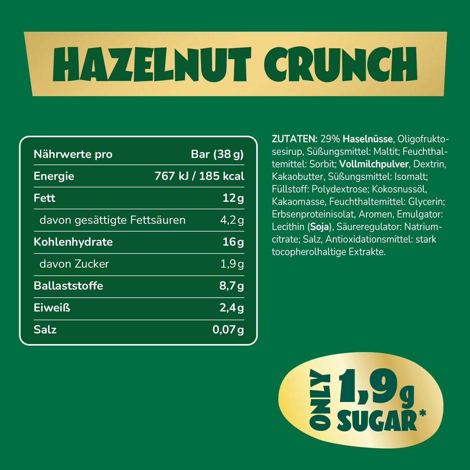 Karamelové a oříškové čokoládové tyčinky před námi | 12 čokoládových tyčinek x 35 g bez přidaného cukru | 1,9 g cukru na tyčinku | Křupavá oříšková a karamelová příchuť | Nízkosacharidové sladkosti | Bez palmového oleje