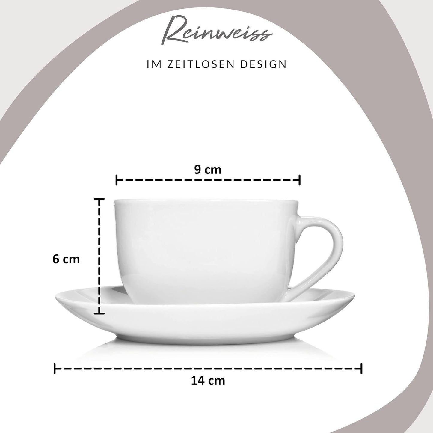 Sänger New Port Coffee Cup Set, Sada 12 šálků pro 6, Bílé porcelánové šálky a podšálky, 150ml | PRÉMIOVÁ KOLEKCE