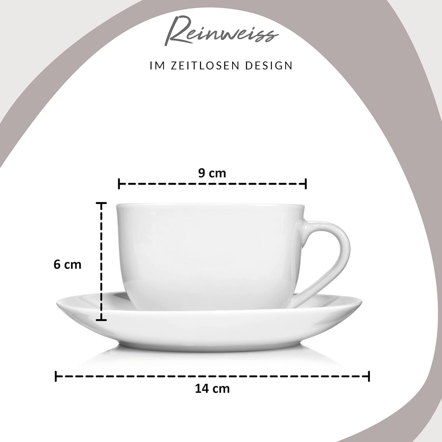 Sänger New Port Coffee Cup Set, Sada 12 šálků pro 6, Bílé porcelánové šálky a podšálky, 150ml | PRÉMIOVÁ KOLEKCE