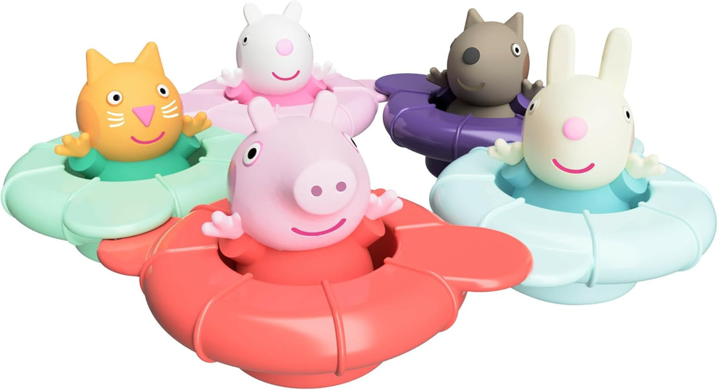 Tomy Toomies Peppa's Pool Party - 5 spojovacích kroužků s 5 hračkami Peppa Pig & Friends Water Squirter - Hračky do vany +18 měsíců - Hračky do vany a hračky do bazénu Bebe Naty Shop Toys Výchozí název
