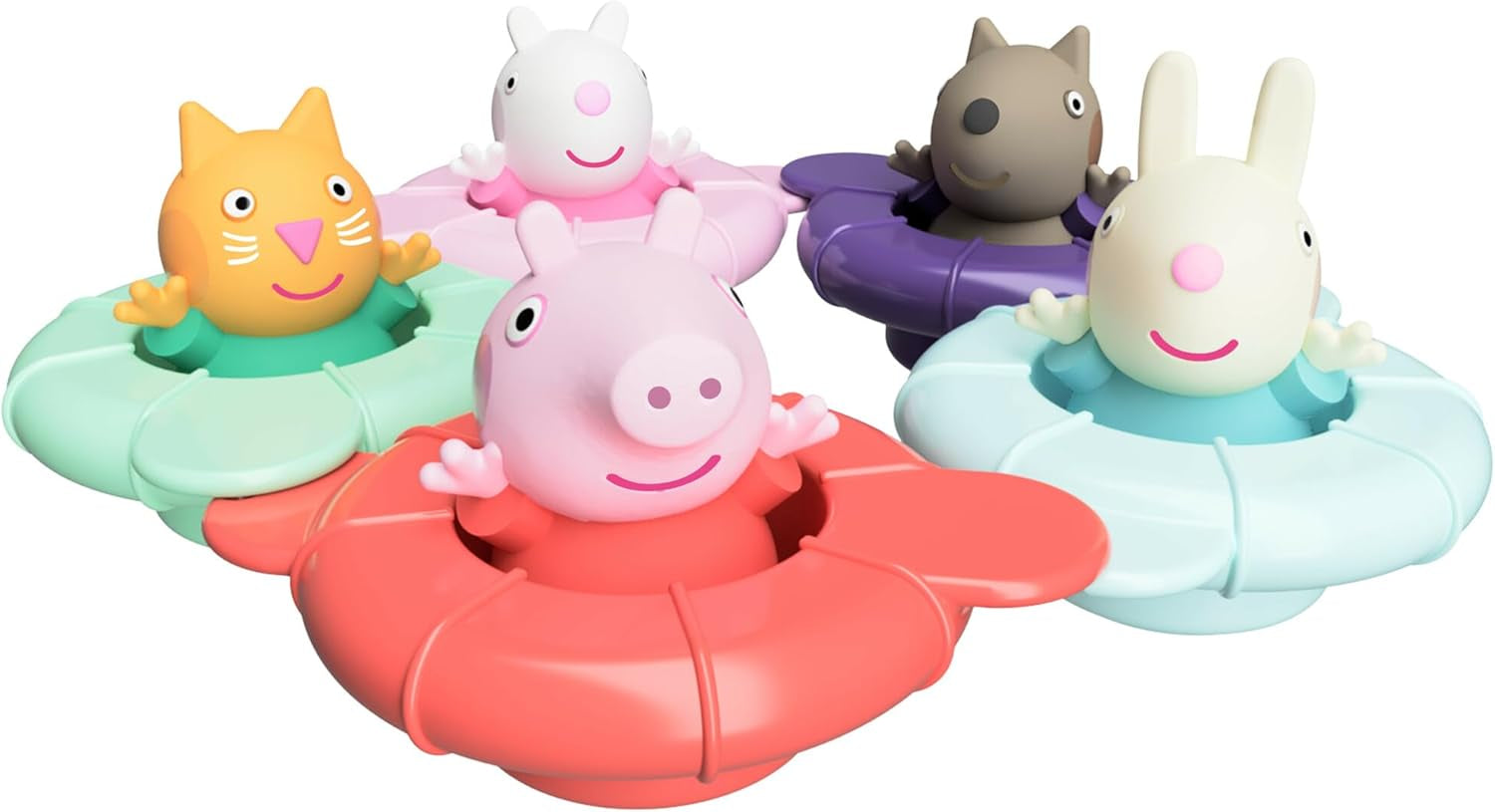Tomy Toomies Peppa's Pool Party - 5 spojovacích kroužků s 5 hračkami Peppa Pig & Friends Water Squirter - Hračky do vany +18 měsíců - Hračky do vany a hračky do bazénu Bebe Naty Shop Toys Výchozí název
