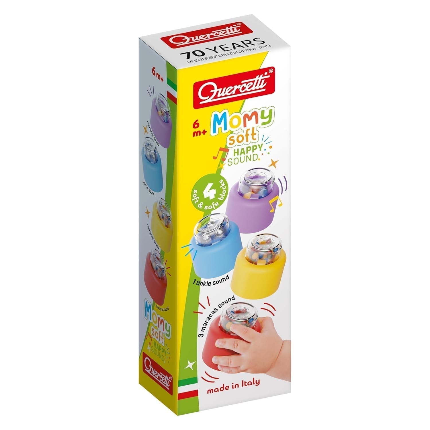Quercetti - 4144 Momy Soft Happy Sound 4ks Měkká plastová hračka pro batolata Bebe Toys Naty Shop Výchozí název