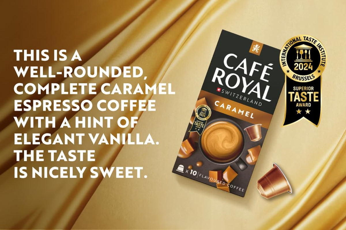 Café Royal Kaffee s karamelovou příchutí – Kaffeekapseln kompatibilní s Nespresso®, krémová, helle Röstung, 100 % Arabica, Rainforest Alliance, 100 Kapseln