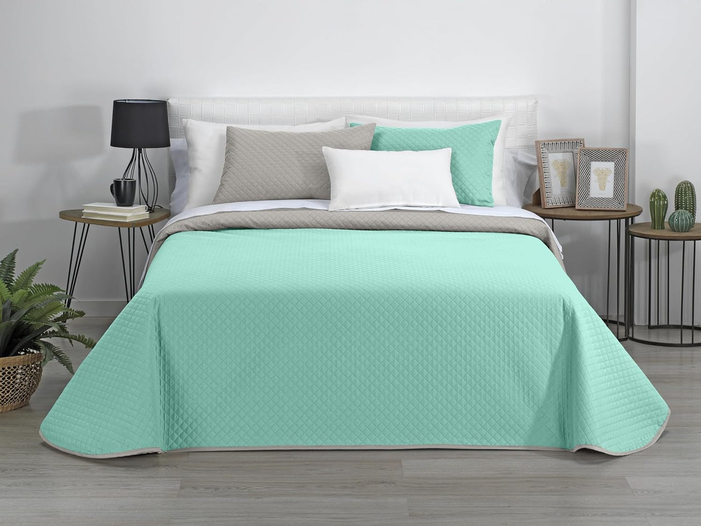 AVA | Boutique oboustranná přikrývka | Pro všechna roční období | Barva - béžová/tyrkysová | Pro postel 120/135 cm. postel. (230 X 270 Cm. Ancho X Alto) | Prošívaná přikrývka Přikrývky a přikrývky Naty Shop Výchozí název