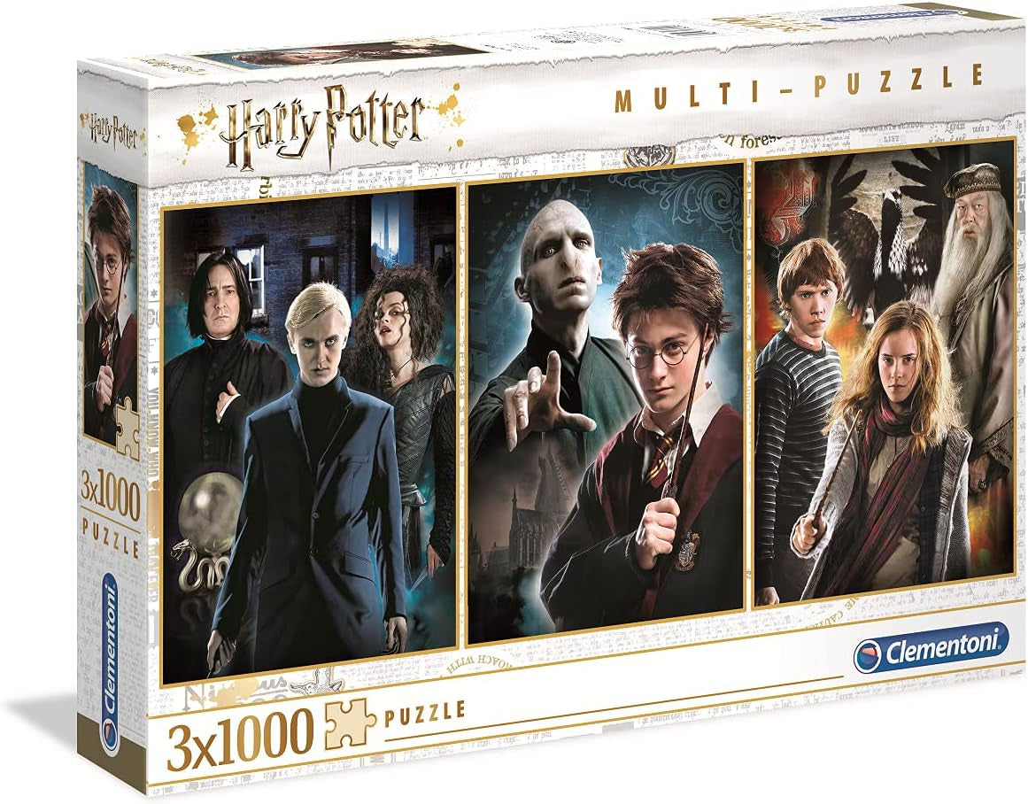 Clementoni 61884 Harry Potter - 3 x 1000 dílků puzzle od 9 let, barevné puzzle pro dospělé s výraznými barvami, dovednostní hra pro celou rodinu, skvělé puzzle s nápady na dárky Naty Shop Výchozí název