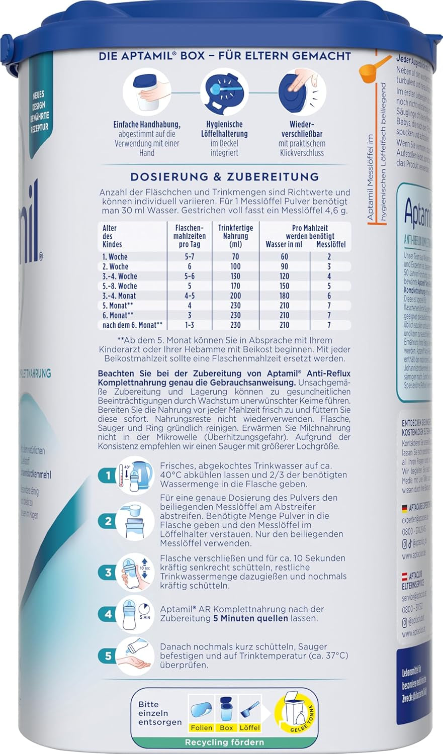Aptamil Anti-Reflux - kompletní složení od narození Dietní opatření Zvracení a regurgitace dětská výživa sušené mléko 1 x 800 g