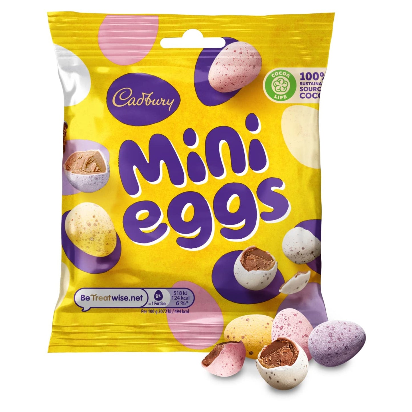 Pevný sáček malých čokoládových vajíček (80 g) v křupavém tácku na cukr (velikonoční formy)