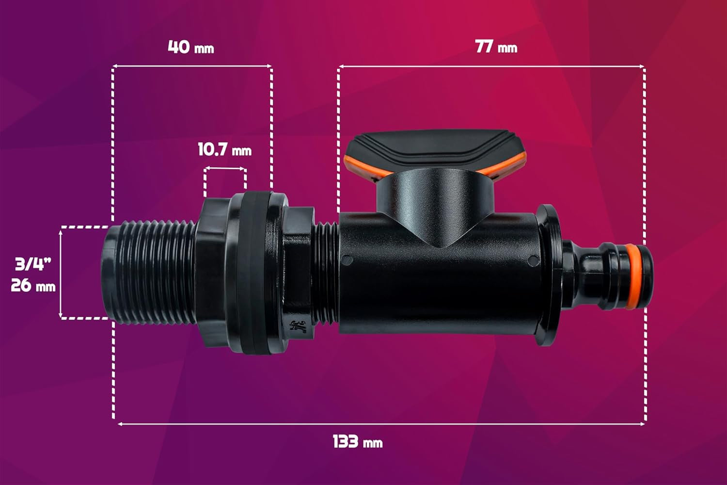 Armatura nádrže s uzavíracím ventilem 26,44 mm vnější závit 3/4" Rychlospojka Armatura dešťového sudu Sudy na vodu 1 kus