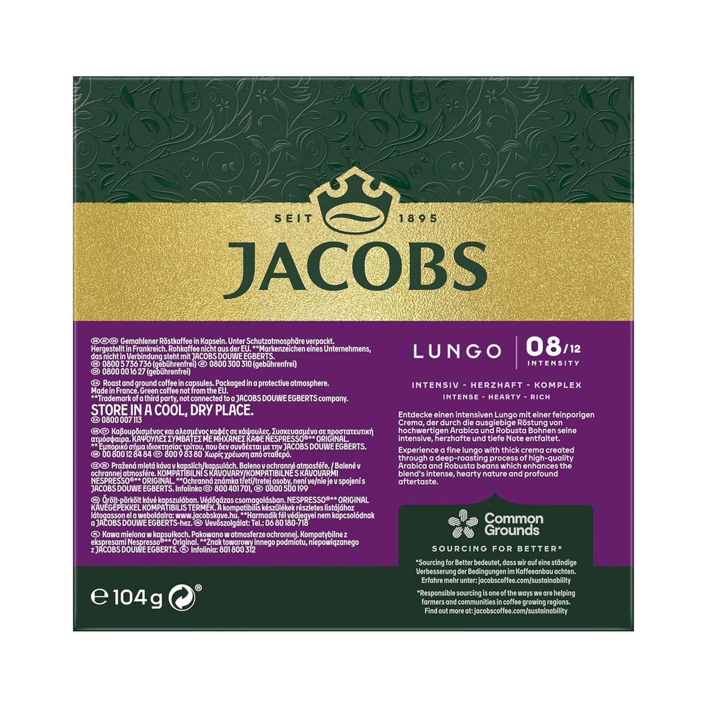 Jacobs Kaffeekapseln Lungo Intenso, Intensität 8/12, 10 x 20 Getränke, kompatibilní s Nespresso* Kaffee Kapseln, 200 Kapseln