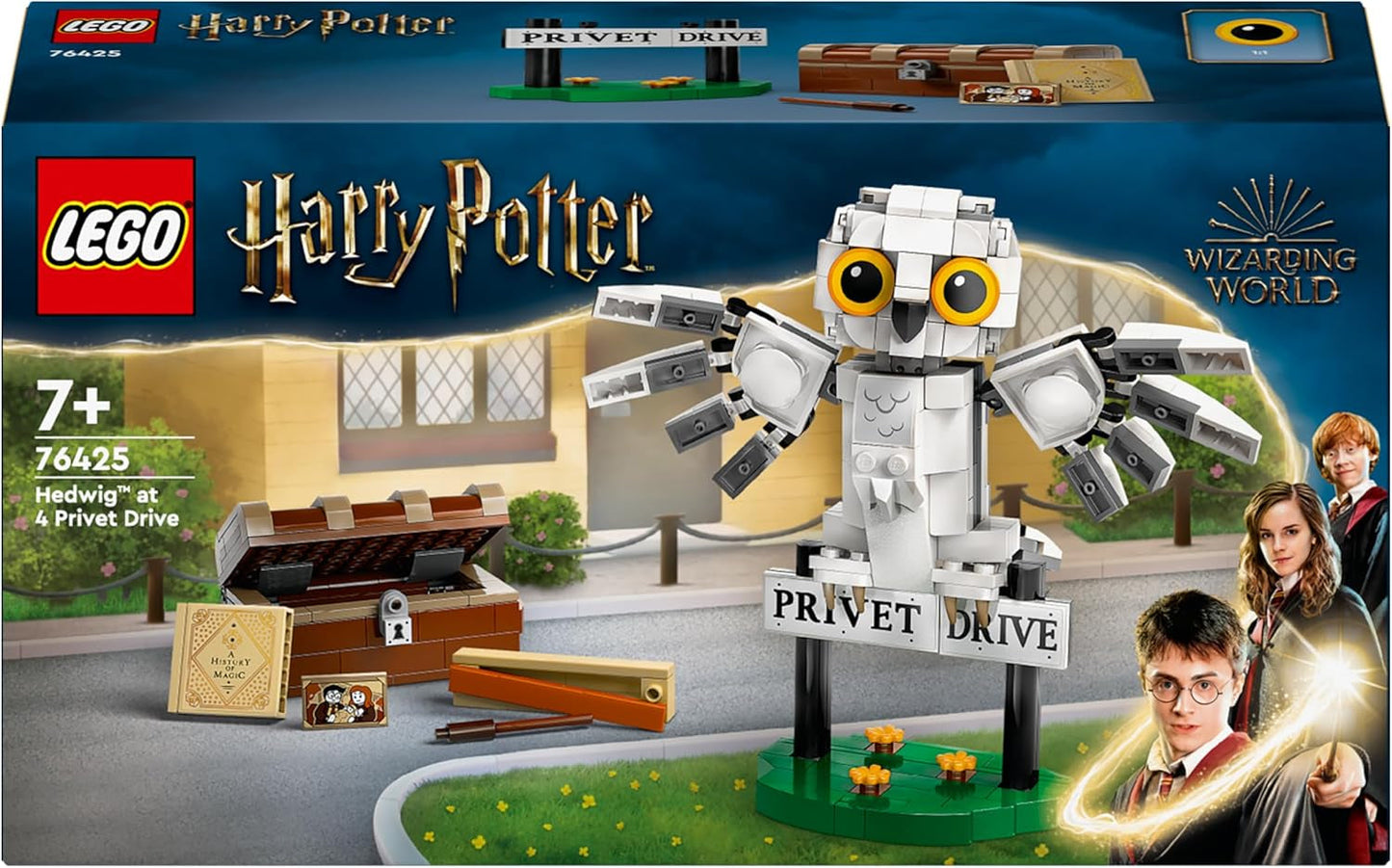 LEGO Harry Potter Hedwig in Privet Drive 4 Dětská sada sova, sestavitelná figurka zvířete s bradavickým kufrem, malý dárek pro kluky, dívky a všechny fanoušky od 7 let 76425 Stavebnice Besuche den LEGO-Store