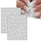 JMEOWIO Nálepka na nehty Frühlings Weiß Blume 12 Blatt Nálepka na nehty Selbtklebend Nagelaufkleber Letní Schmetterling Blumen Blatt Dekoration Nageldesign Zubehör
