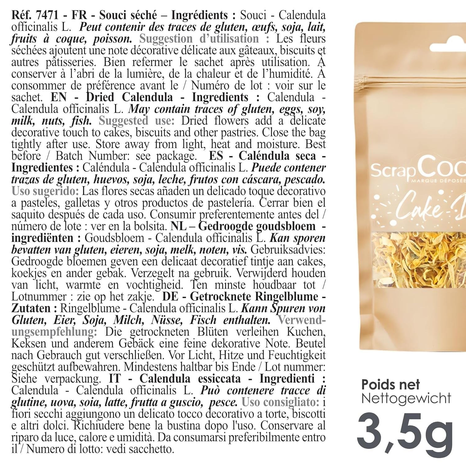 ScrapCooking - Sušené měsíčky 3,5g - Jedlé květiny - Ozdoby na pečení - Na dezerty, dorty, dorty, muffiny - Vánoce, jaro, narozeniny - zlatožlutá - 7471