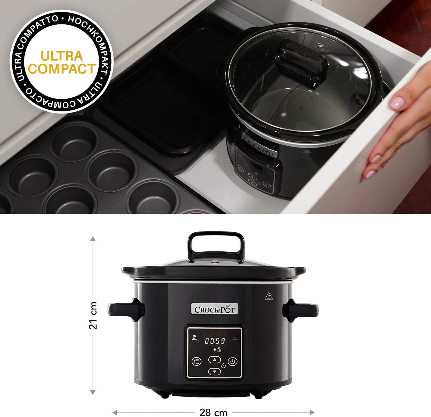 Pomalý hrnec digitální Crockpot, funkce udržování teploty, 2,4 litru (1-2 osoby) Pomalý hrnec Naty Shop