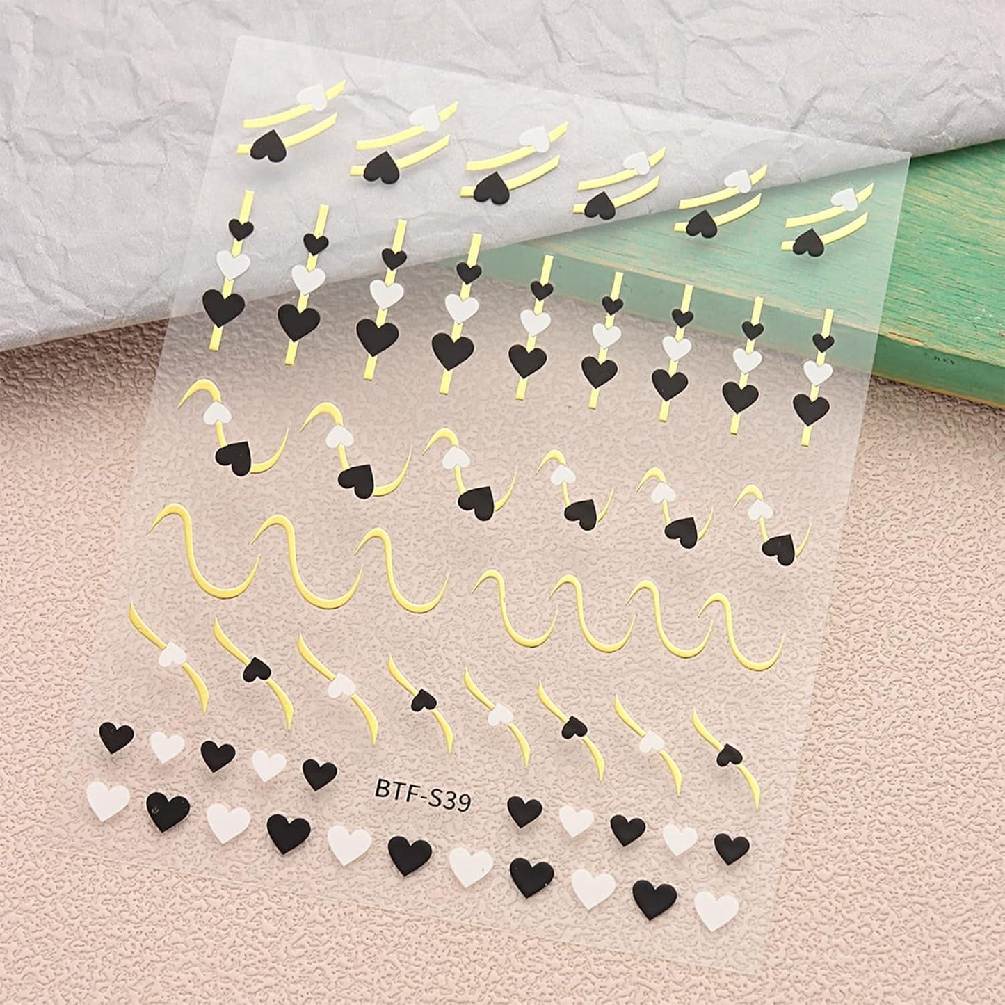 JMEOWIO Nálepka na nehty Herz Linien Blumen 9 Blatt Nálepka na nehty Selbtklebend Nagelaufkleber Bunte Dekoration Nageldesign Zubehör