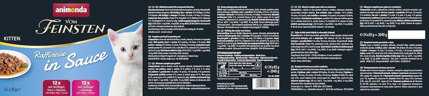 animonda vom Feinsten Premium Kitten Mokré krmivo pro kočky, Rafinované příchutě v omáčce, 24 sáčků (24 x 85g), Vysoce kvalitní mokré krmivo pro kočky, bez cukru, Směs mix