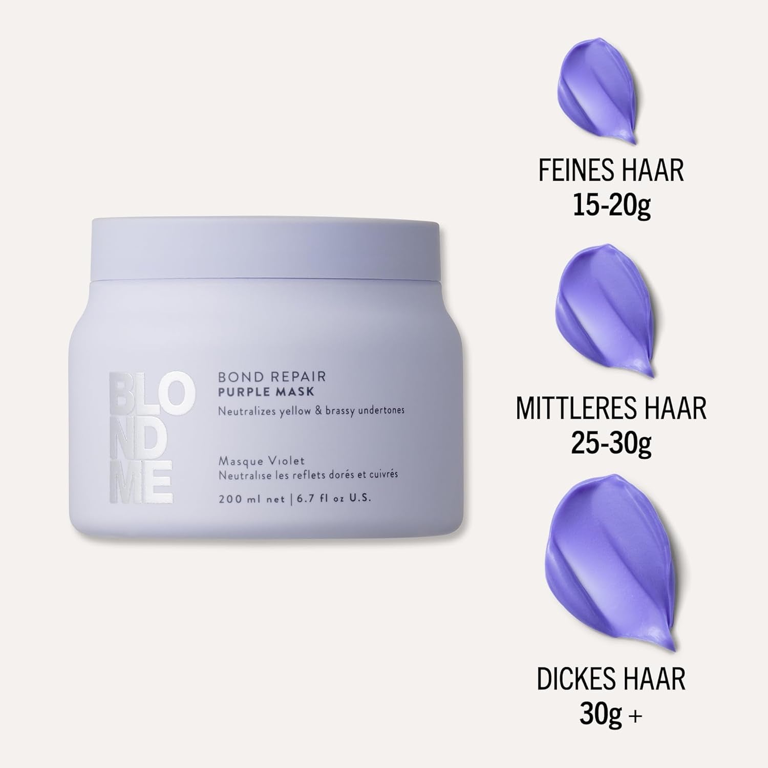 Schwarzkopf Professional BLONDME Bond Repair Purple Mask Maska pro chladné vlasy Neutralizuje žluté tóny pro barvené, odbarvené a světlé vlasy Hloubkové kondicionování a posílení 200 ml Maska na vlasy Naty Shop