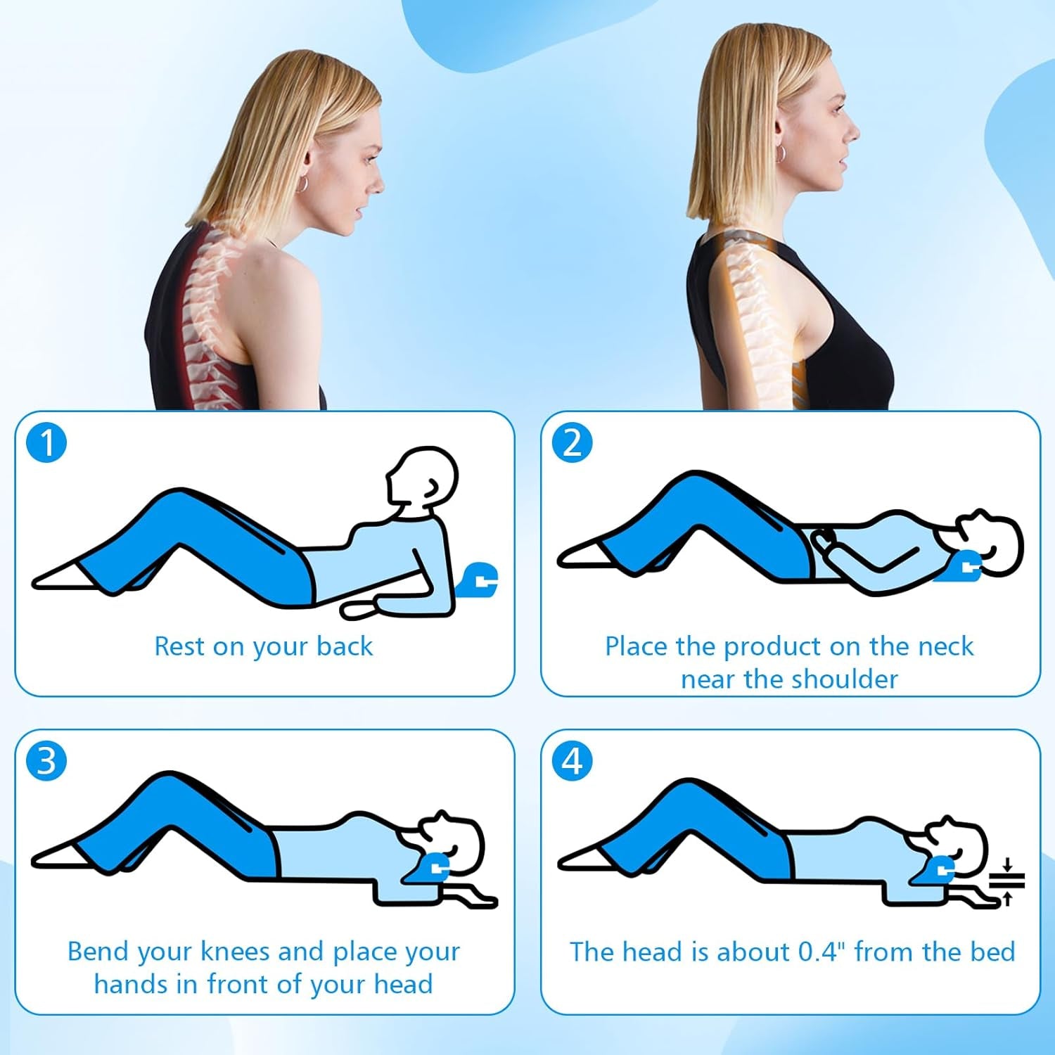 Neck Stretcher 2.0, Cloudy Neck Lefaya Neck Stretcher Ortopedický test Vítěz Neck Stretcher k úlevě od bolesti šíje Prémiový krční hrb Krk Cloud Korekce držení těla (modrá) Ortopedické polštáře na krk Naty Shop