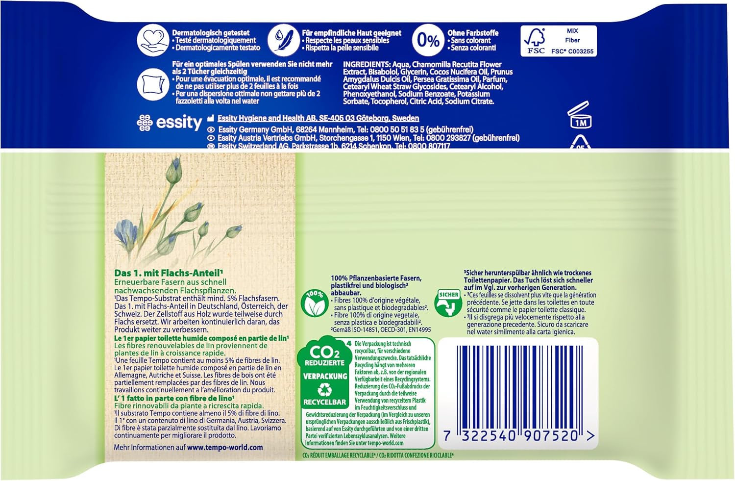 Tempo ''Gentle & Sensitive'' vlhčené toaletní ubrousky - Megapack - 16 balení po 42 ubrouscích - Duo Pack - Přírodní Aloe Vera - Hygienický papír, dermatologicky testováno, neutrální k pokožce