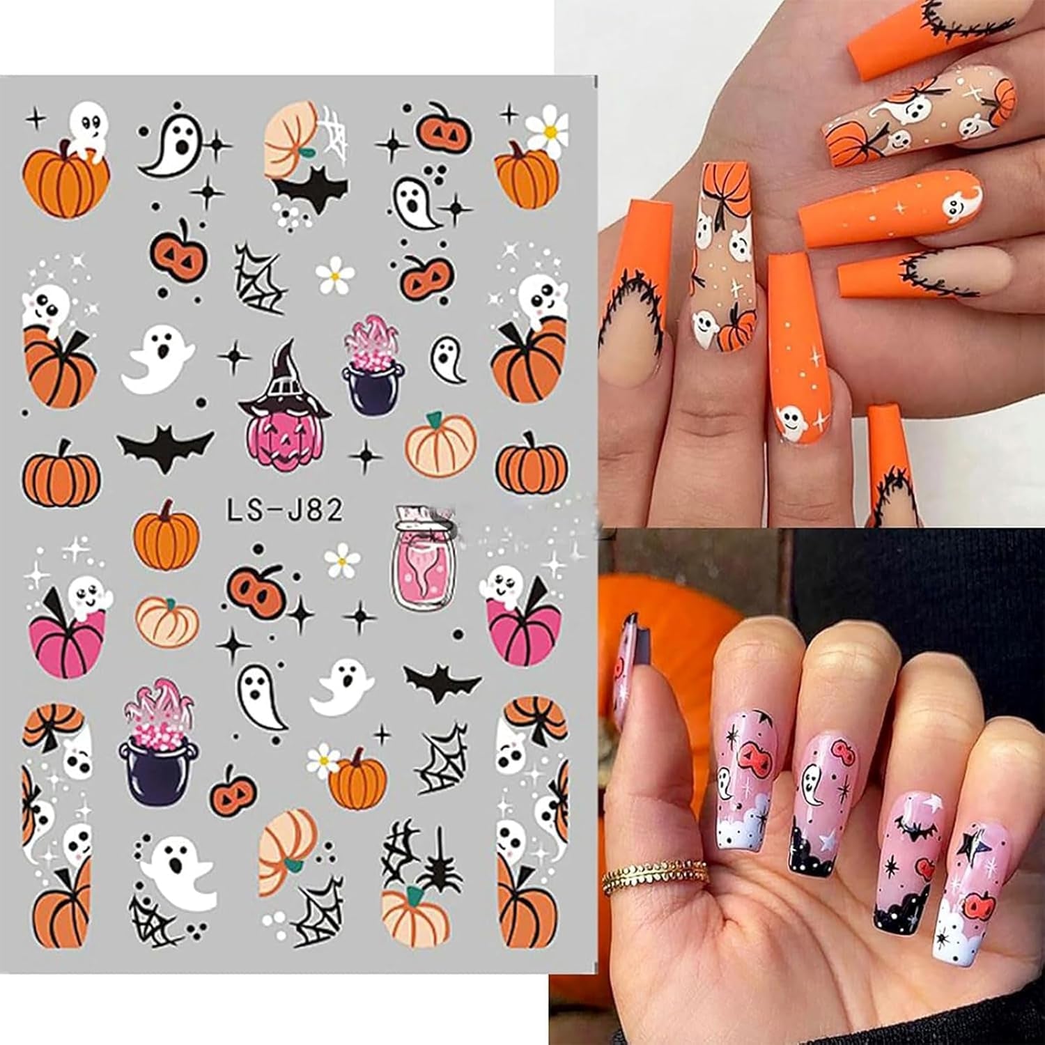 Nagelsticker Halloween, 8 Blätter Halloween Nagel Sticker, Kürbis Nail Sticker, Nail Art, Nagel Charms, Nagel Zubehör, Nageldesign, Vánoce (Typ A)