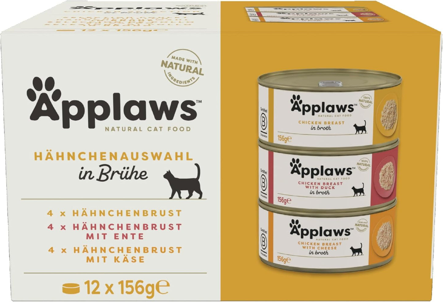 Applaws 100% přírodní prémiové mokré krmivo pro kočky ve více balení kuře ve vývaru – 12 plechovek x 156g balení