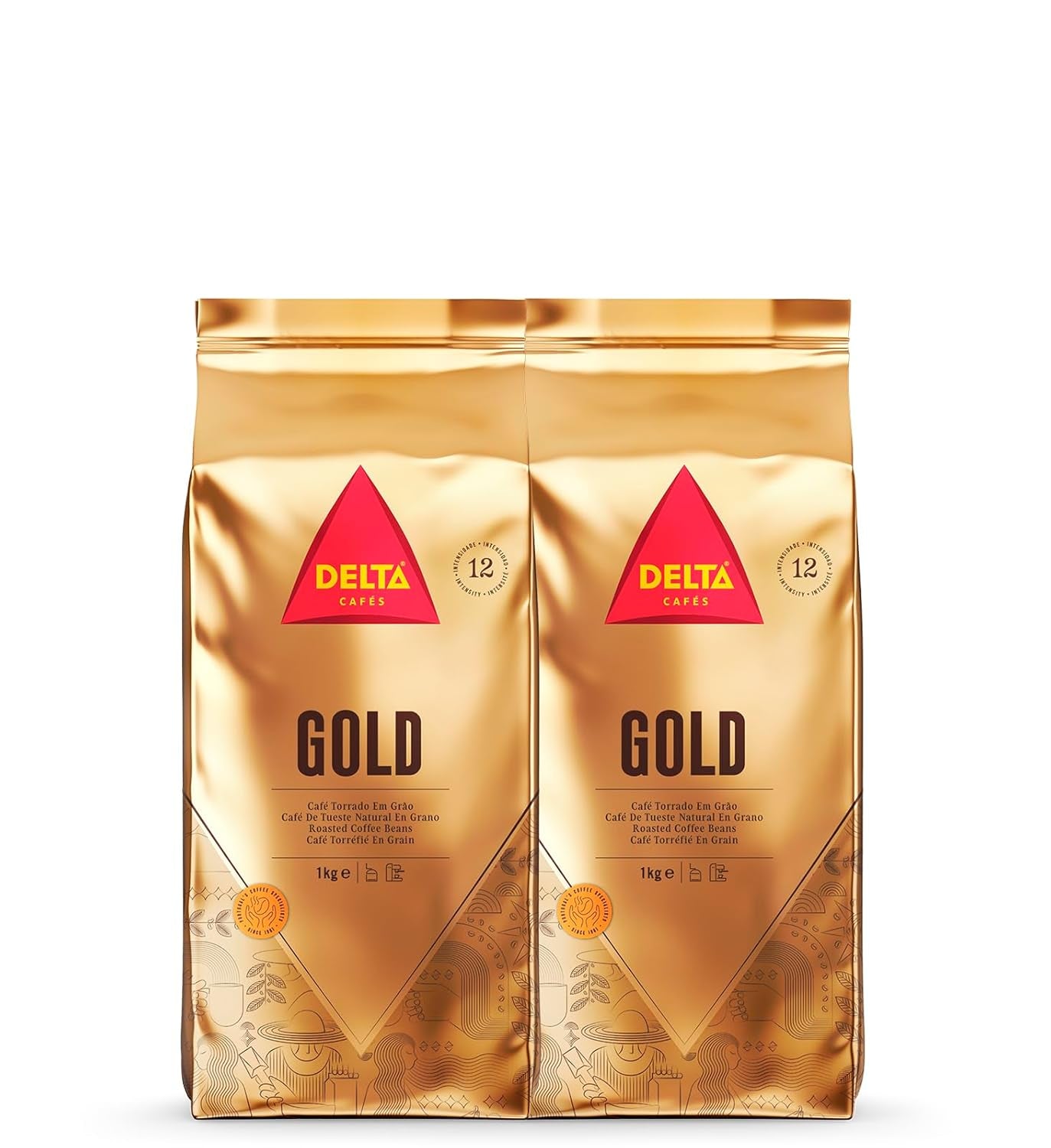 Delta Café - Kaffeebohnen Gold - 2 balíčky à 1 kg - Intensität 12 - Vollmundige Arabica-Röstkaffebohnenmischung - Sehr aromaticisch mit Noten von Honig und Reifen Früchten