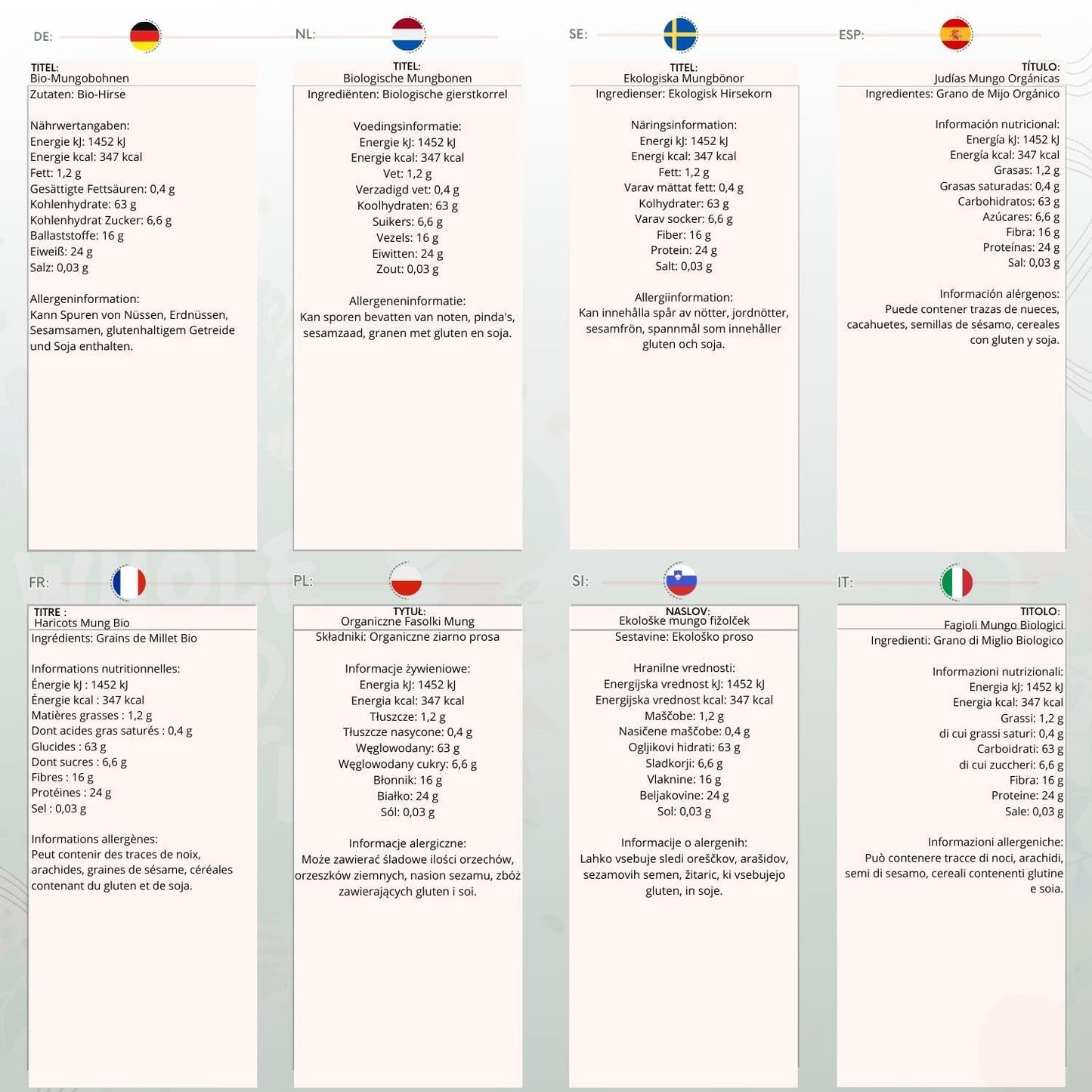 Celozrnné mungo fazole Earth Bio 2kg | Bez GMO | Vegan | Bohaté na vlákninu | Bohaté na bílkoviny | Certifikované organické