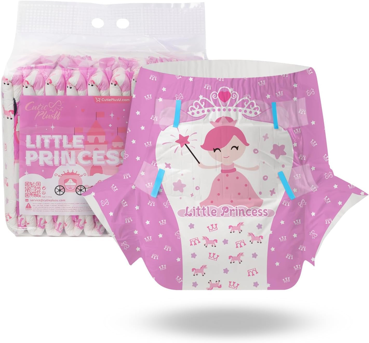 Plenky pro dospělé CutiePlusU, 10 kusů, jednorázové inkontinenční kalhotky s prostěradlem pro ženy a muže, maximální savost přes noc - malá princezna (velká velikost 94-119 cm)