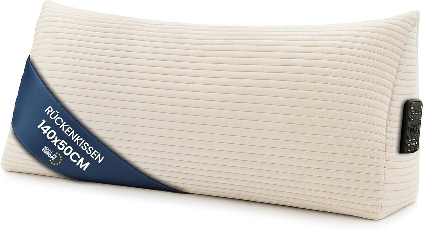 Péřový polštář, zádový polštář, sametový polštář, šířka 70 cm - polštář na čtení na postel, pohovku a pohovku, velký polštář na pohovku, nástěnný polštář, polštář na pohovku, polštář na čtení, podpěra zad, světle šedá