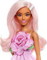 Panenka Barbie Fashionistas č. 238 s pastelově růžovými vlasy, šaty bez ramínek s růžovým topem, perleťovou sponou do vlasů a páskovými vysokými podpatky, HYT94 Naty Shop Dolls