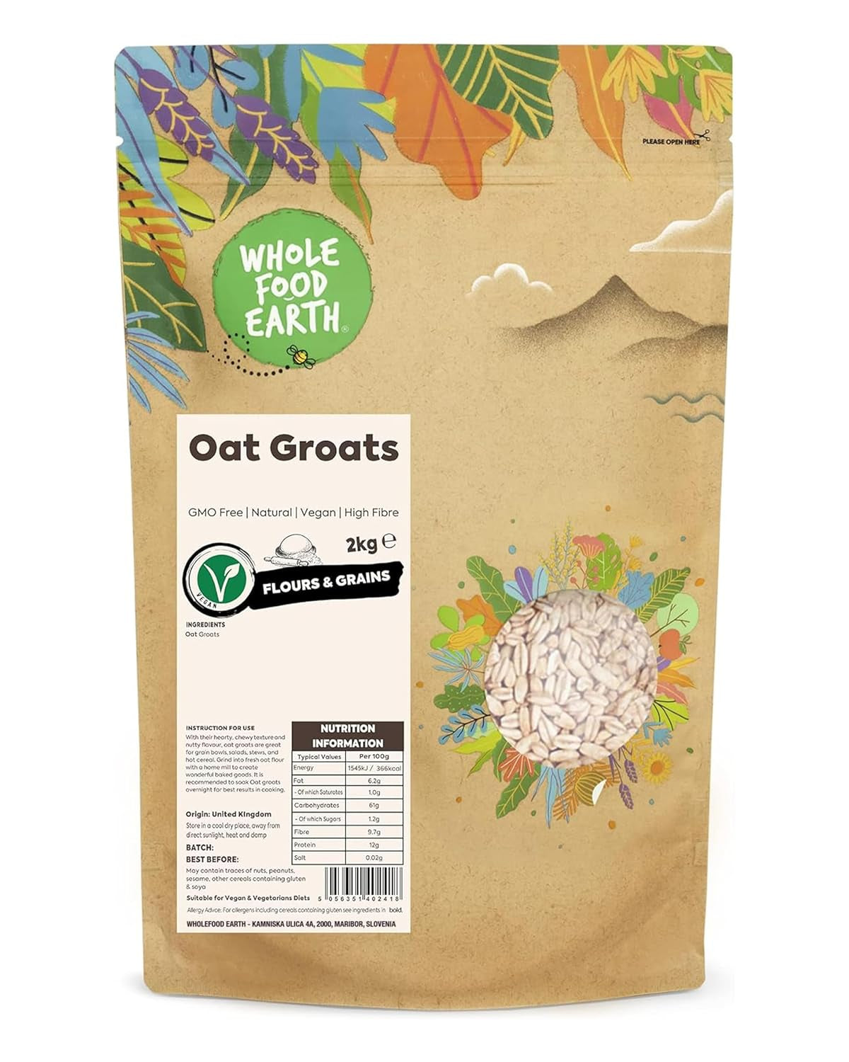 Ovesné krupice Wholefood Earth 2 kg | Bez GMO | Přírodní | Bohaté na vlákninu